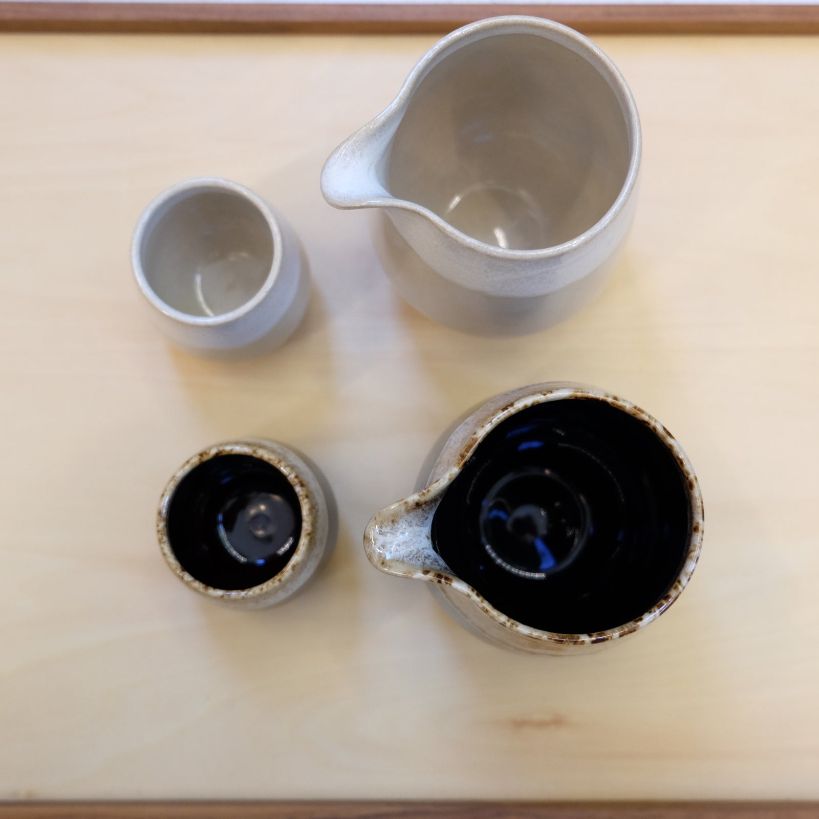 無地唐津 酒器 皿 盃 直しあり FOLK DESIGN 片口酒器・盃 2点セット 波佐見焼 飴釉白唐津流し