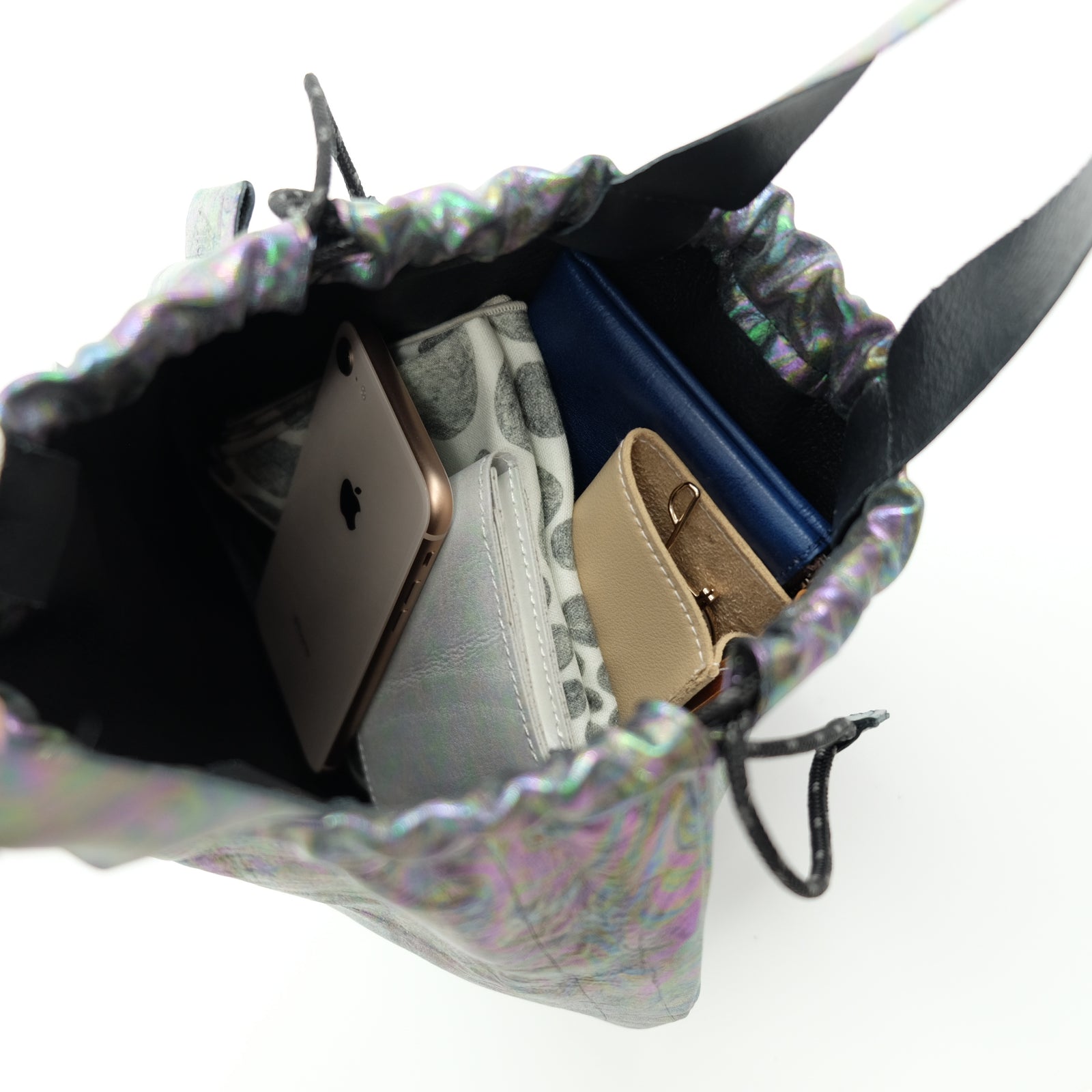 7iro KINNCHAKKU ミニ巾着 ミニポーチ レザーバッグ オーロラ